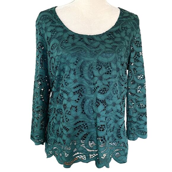 Nanette Lepore Lace Top Night Garden Green Large Scalloped Hem - Picture 1 of 11